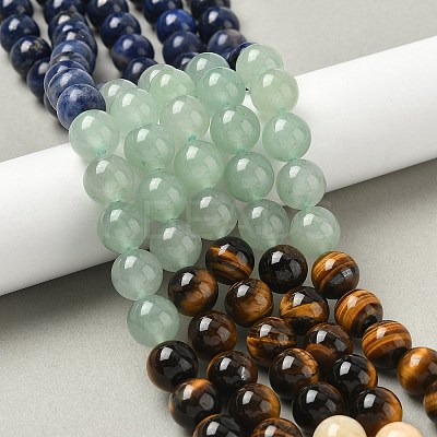 Chakra Natural Red Jasper & Yellow Jade & Green Aventurine & Tiger Eye & Sodalite & Amethyst Beads Strands X-G-NH0002-E02-10mm-1
