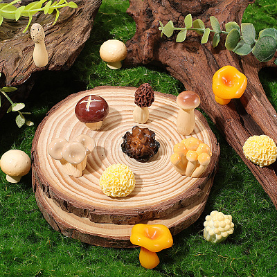 22Pcs 11 Styles Resin Vase Miniature Mushroom Ornaments RESI-CN0001-01-1