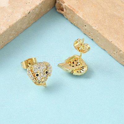Dog Brass Micro Pave Clear Cubic Zirconia Stud Earrings EJEW-Z144-01G-1