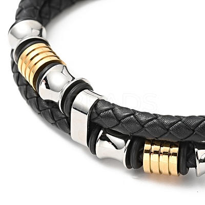 Cowhide Braided Double Layer Bracelet with 304 Stainless Steel Magnetic Clasps BJEW-H552-03PG-1