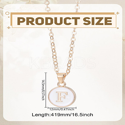 1Pc Zinc Alloy White Enamel Round with Letter Pendant Necklaces NJEW-LP0002-88G-F-1