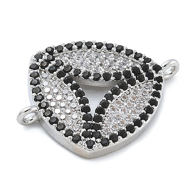 Rack Plating Brass Micro Pave Clear & Black Cubic Zirconia Triangle Connector Charms KK-A234-076P-1