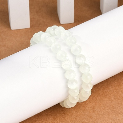 Dyed Natural Selenite Round Beaded Stretch Bracelets for Women G-U005-02J-1