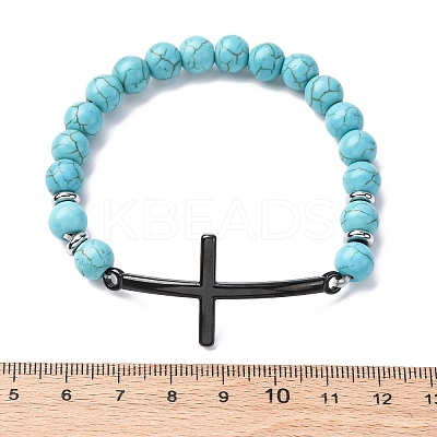 Round Synthetic Turquoise Bead Stretch Bracelets BJEW-F493-05EB-02-1