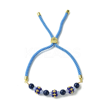 3Pcs 3 Styles 6mm Round Dyed Natural Lapis Lazuli & Yellow Jade & Black Onyx Bead Slider Bracelet Sets BJEW-MZ00062-1