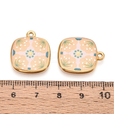 Printed Style 304 Stainless Steel Square Pendants STAS-T071-25E-G-1