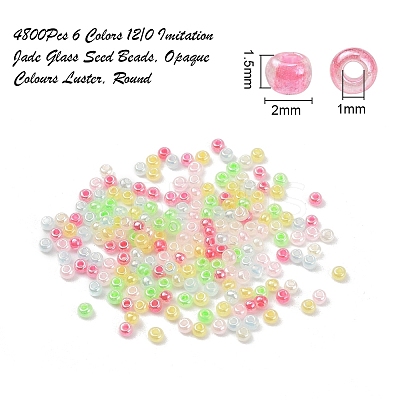 4800Pcs 6 Colors 12/0 Imitation Jade Glass Seed Beads SEED-YW0001-30-1