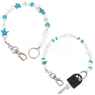 2Pcs 2 Styles Ocean Theme Synthetic Turquoise Pendant Decorations HJEW-SC0002-28B-1