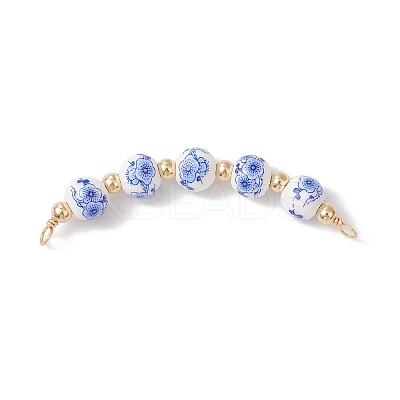 5Pcs 5 Colors Flower Printed Porcelian Round Beaded Connector Charms PALLOY-JF04161-1