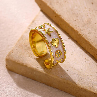 Brass Enamel Cuff Open Rings KK-E807-01G-1