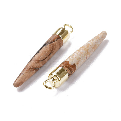 Natural Picture Jasper Brass Pointed Pendants G-B025-02LG-13-1