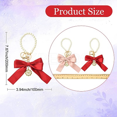 4Pcs 4 Colors Alloy Imitation Pearl Bowknot Keychains for Decorations ST-CJ0028-03-1