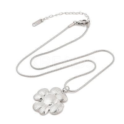 304 Stainless Steel Flower Pendant Round Snake Chain Necklaces NJEW-H044-07P-1
