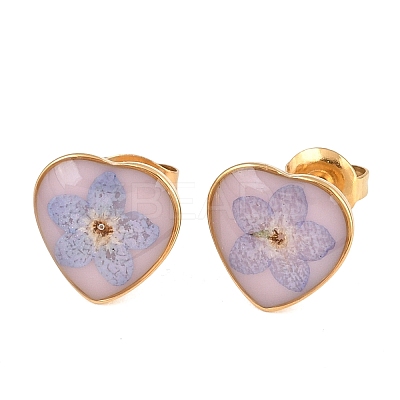 Heart Epoxy Resin Stud Earrings EJEW-P339-01G-1