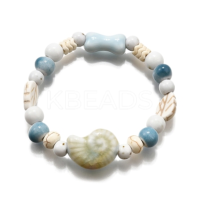 Handmade Porcelain Beads & Synthetic Howlite Beads Stretch Bracelets for Women BJEW-D307-01B-1