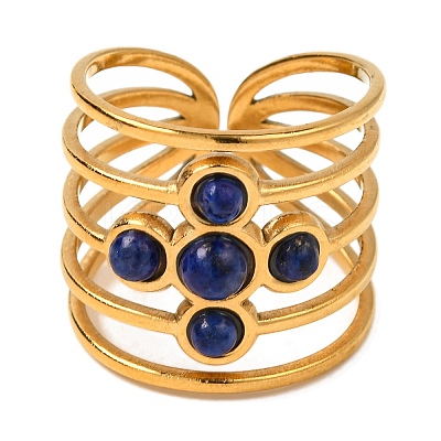 Cross Natural Lapis Lazuli Finger Rings RJEW-Q822-41G-01-1