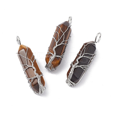 Natural & Synthetic Mixed Gemstone Copper Wire Wrapped Pointed Pendants G-F733-05-1