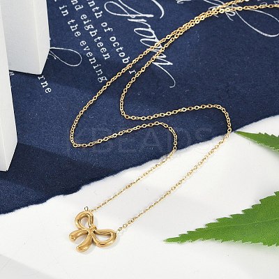 Ion Plating(IP) 304 Stainless Steel Bowknot Pendant Cable Chain Necklaces for Women NJEW-P320-12B-G-1