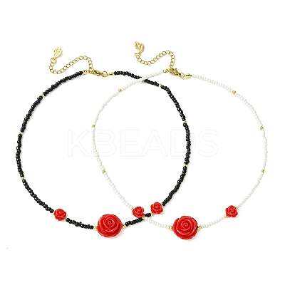 2Pcs 2 Colors Glass Seed Beaded Necklace Sets NJEW-MZ00053-1