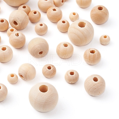 6 Style Natural Round Wood Beads and Jute Cords WOOD-YW0001-02-1