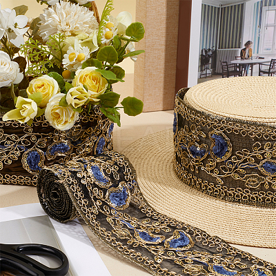 Flower Pattern Ethnic Style Embroidery Floral Polyester Ribbons OCOR-WH0070-322A-01-1