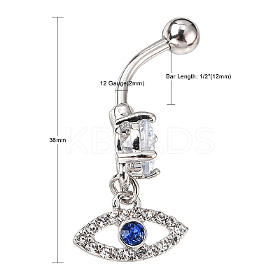 Evil Eye Drop Belly Button Rings for Women AJEW-C010-01P-1