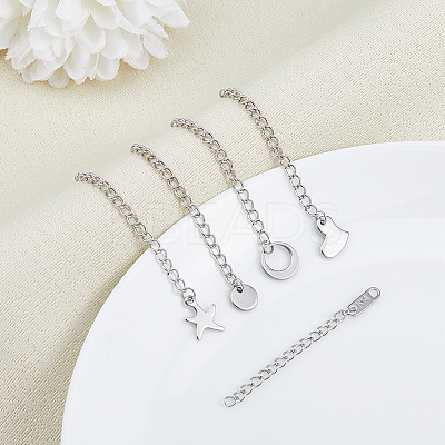 50Pcs 5 Styles 304 Stainless Steel Chain Extender STAS-DC0016-76P-1