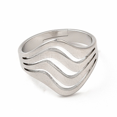Non-Tarnish 304 Stainless Steel Wave Adjustable Ring for Women RJEW-B027-05P-1