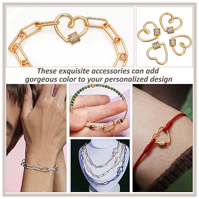 4Pcs Heart Brass Micro Pave Clear Clear Cubic Zirconia Screw Carabiner Lock Charms KK-NB0003-51-1