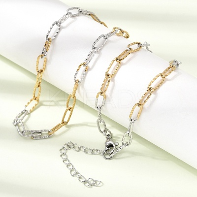 4MM Two Tone 304 Stainless Steel Textured Paperclip Chain Necklaces for Man and Women SA-CBAB767-09GP-1