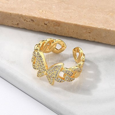 Brass Micro Pave Clear Cubic Zirconia Cuff Rings for Women RJEW-U041-02G-1