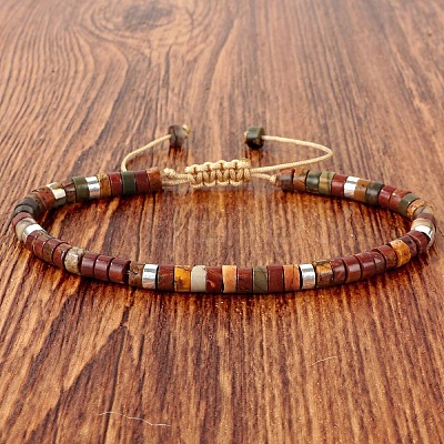 Natural Picasso Jasper/Polychrome Jasper Heishi Beads Adjustable Braided Bracelets for Men Women BX7041-2-1