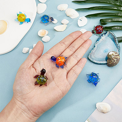 6Pcs 6 Colors Tortoise Glass Home Ornaments DJEW-GF0001-60-1