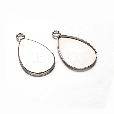 Non-Tarnish Teardrop 201 Stainless Steel Pendant Cabochon Settings X-STAS-D111-10-1
