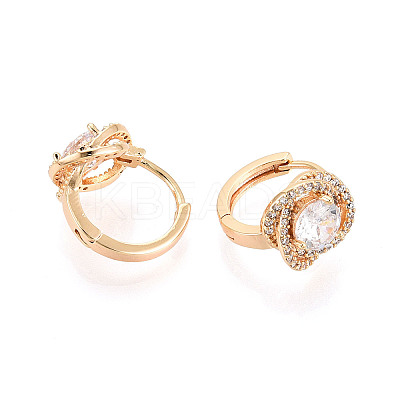 Brass Micro Pave Clear Cubic Zirconia Flower Hoop Earrings EJEW-T048-43G-1
