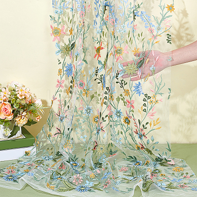 Flower Pattern Polyester Lace Fabic DIY-WH0061-019B-1