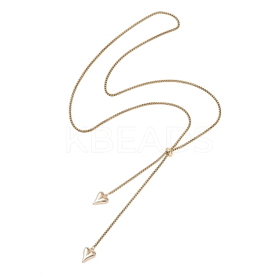 Adjustable Alloy Heart Pendant 304 Stainless Steel Box Chain Lariat Necklaces for Women NJEW-JN05902-01-1