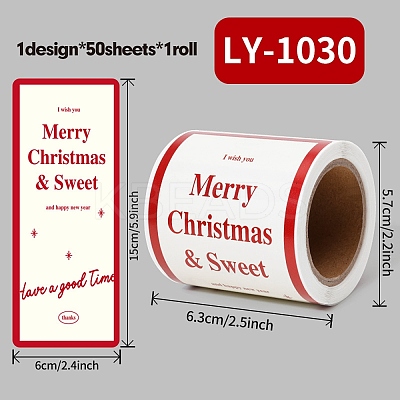 50Pcs Christmas Square with Word Merry Christmas Roll Stickers DIY-M070-03A-1