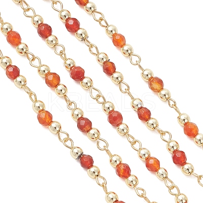 Natural Agate Beaded Round Link Chains AJEW-JB01533-03-1