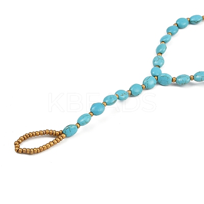 Synthetic Turquoise Oval & Glass Beaded Stretch Toe Ring Anklets for Women LS-AJEW-K052-02-1