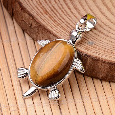 Tortoise Platinum Tone Brass Tiger Eye Pendants G-F265-01C-1