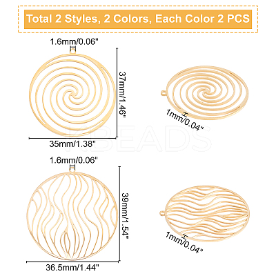 8Pcs 2 Style 201 Stainless Steel Filigree Charms STAS-DC0001-04-1