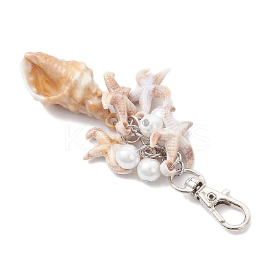 4Pcs 4 Styles Acrylic Starfish Conch Shell & Glass Pearl Pendant Decoration HJEW-JM03877-1