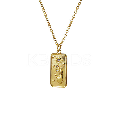 Bohemia Vintage Stainless Steel Crystal Rhinestone Tarot Card with Hand Star Moon Pendant Necklaces HG1148-1-1