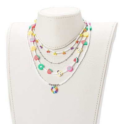 Beaded Necklaces & 304 Stainless Steel Satellite Chain Necklace Sets NJEW-JN03459-1