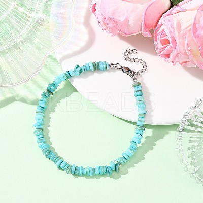 Dyed Natural Freshwater Shell Nuggets Beaded Anklets AJEW-AN00746-02-1