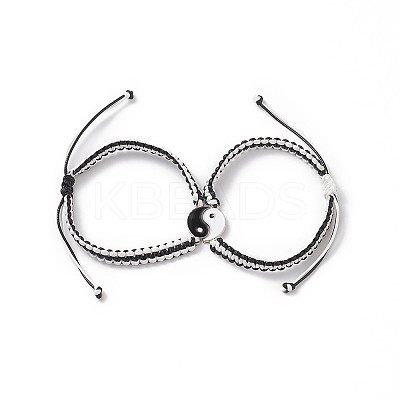 2Pcs 2 Color Alloy Enamel Yin Yang Matching Pendant Necklaces Set BJEW-TA00186-1