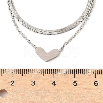 201 Stainless Steel Love Heart Pendant Double Layer Necklaces for Women LS-NJEW-D307-03P-1