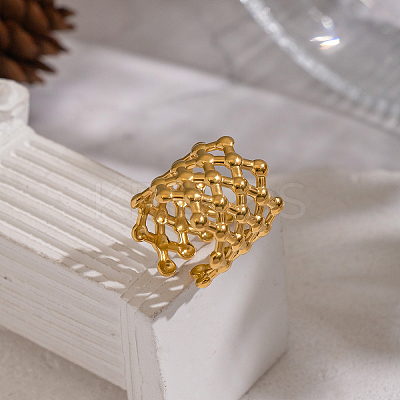 304 Stainless Steel Mesh Shape Statement Cuff Open Rings for Women IZ9606-1