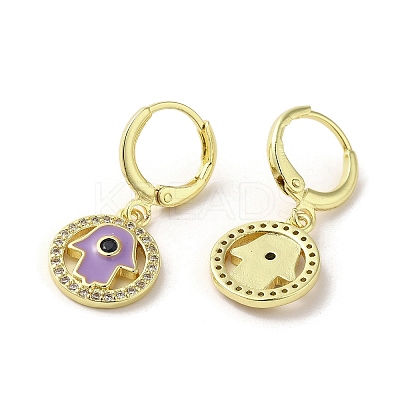 Hamsa Hand Real 18K Gold Plated Brass Dangle Leverback Earrings EJEW-Q797-10G-05-1